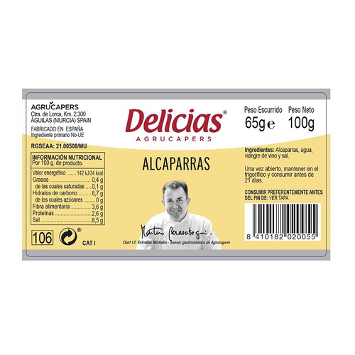 DELICIAS Alcaparras en vinagre de vino de Jerez DELICIAS frasco de 65 g.