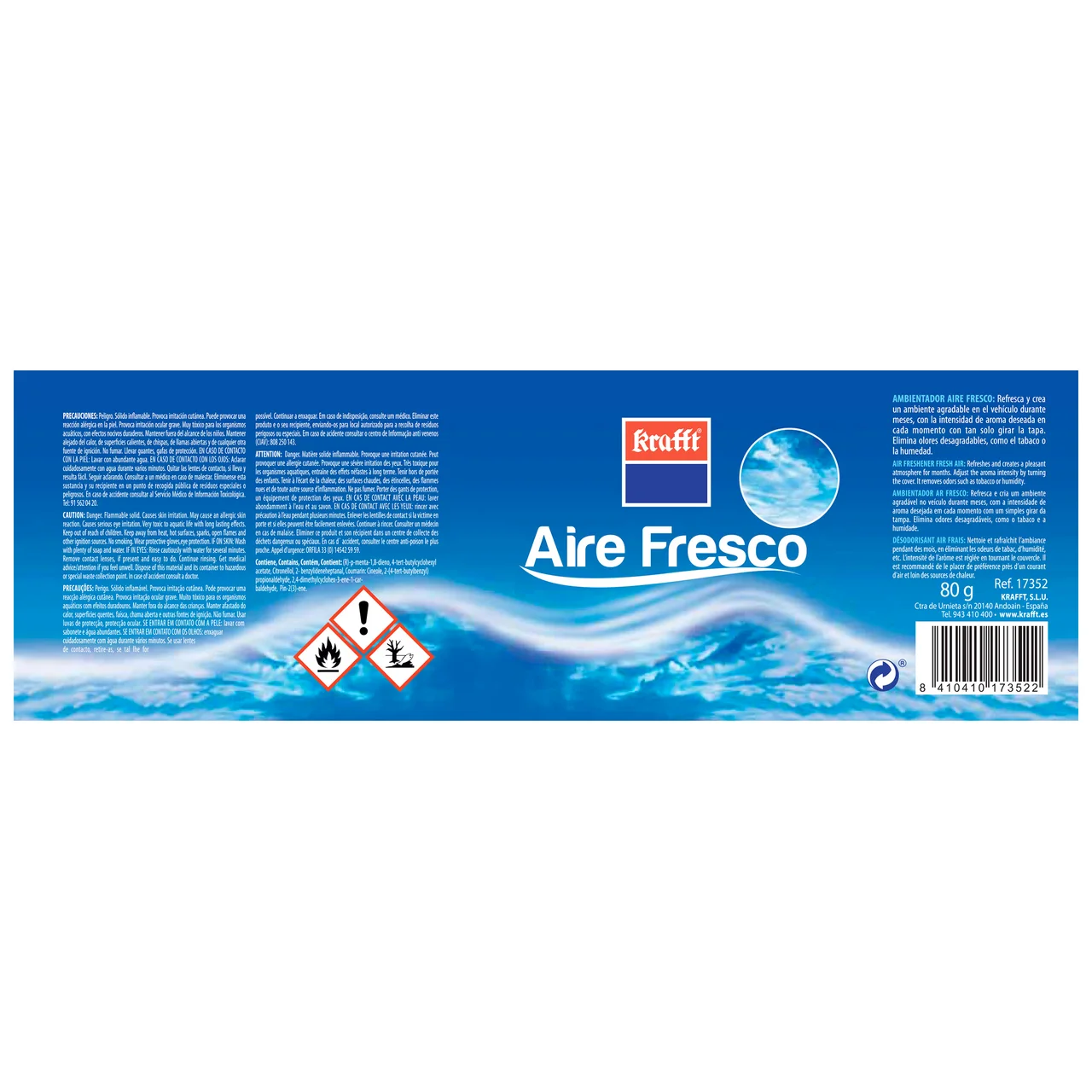 Ambientador en gel para coche, en envase de lata con dosificador y con olor a aire fresco