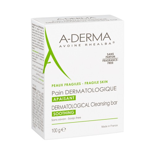 A.DERMA Pastilla dermatológica calmante, para pieles frágiles 100 g.