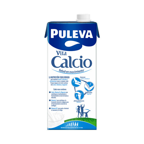 PULEVA Vita calcio Leche entera de vaca con un 50% más de calcio natural 1 l.