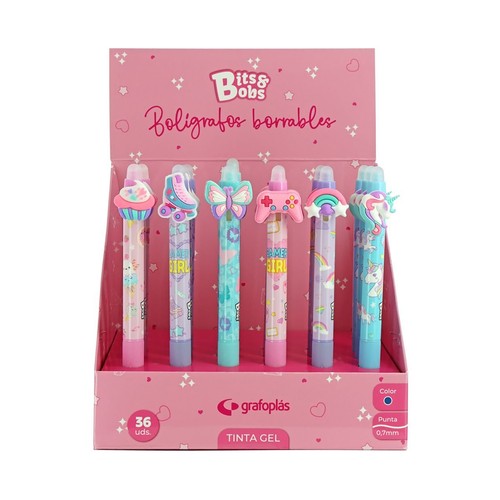 Bolígrafo gel borrable grip de 0,7 mm, surtido cute, GRAFOPLAS.