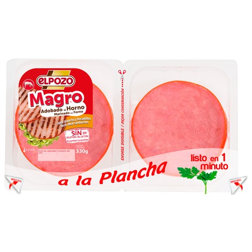 Magro de cerdo adobado al horno, cortado en lonchas EL POZO 330 g.