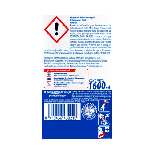 NEUTREX Quitamanchas líquido blanco puro 1,6 L.
