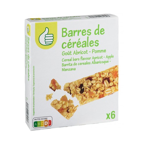 PRODUCTO ECONÓMICO ALCAMPO Cereales en barrita con manzana y albaricoque pack de 6 uds. x 21 gr
