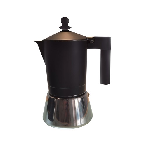 Cafetera de aluminio para 9 tazas, apto para inducción, color negro, Gevi, ACTUEL