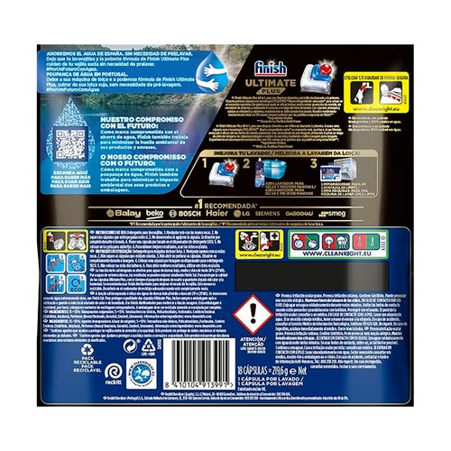 FINISH ULTIMATE PLUS Dosis de lavavajillas concentrado 878.4gr 72 dosis.