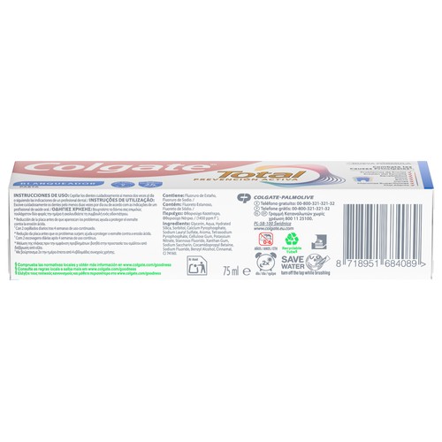 COLGATE Total prevención activa blanqueadora Pasta de dientes con acción blanqueante 75 ml.
