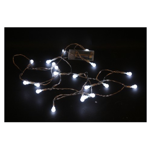 Guirnalda 20 luces LED a pilas, blanco puro con bolas, ACTUEL.
