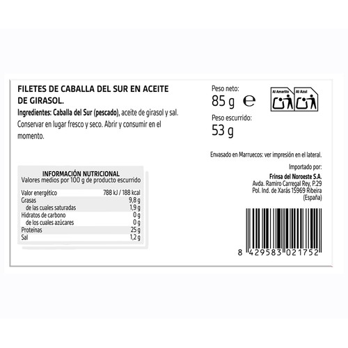 SALVORA Filetes de caballa con aceite de girasol 53 gr.