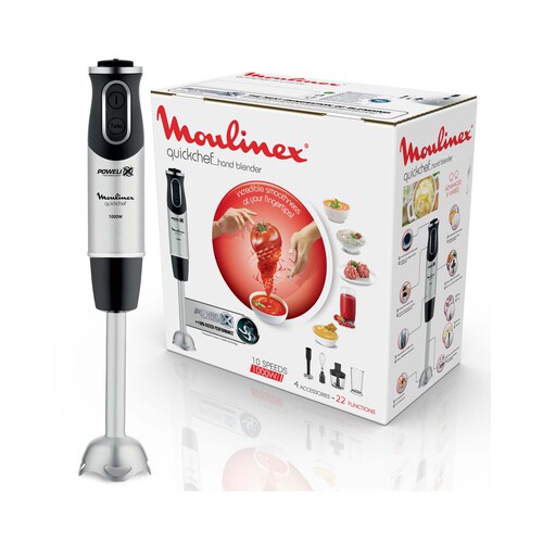 Batidora de mano MOULINEX Quickchef DD65H810, 1000W, 10 velocidades + turbo, incluye picador, varilla y accesorio puré.