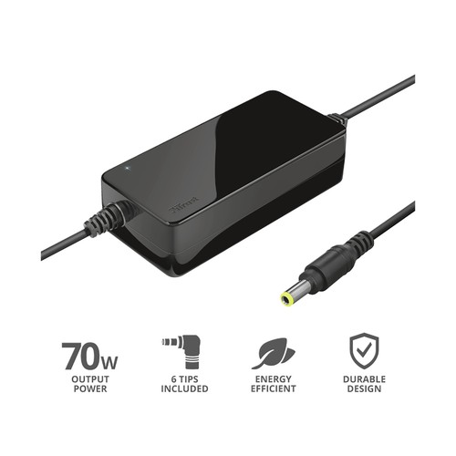 Cargador universal para ordenador portátil TRUST Primo, 70W, 6 conectores.