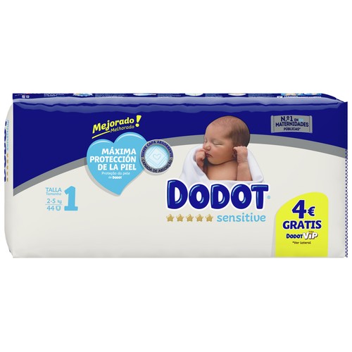 DODOT Sensitive Pañales talla 1 (2-5 kg) 44 uds.