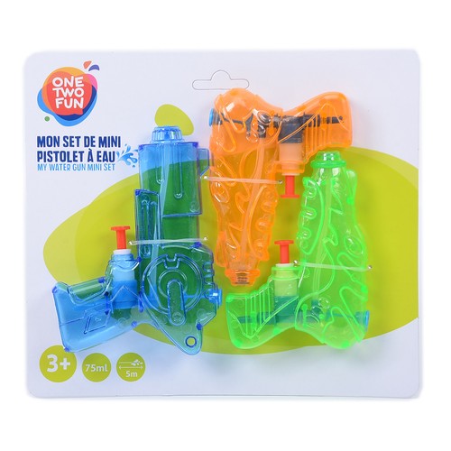Set de 3 pistolas de agua de 11cm. ONE TWO FUN ALCAMPO.