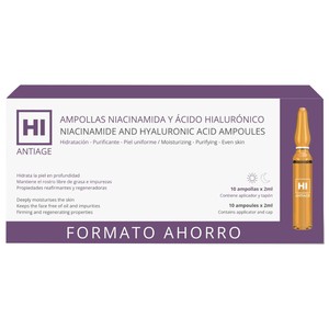 Ampollas faciales hidratantes con Niacinamida y ácido Hialurónico 10 x 2 ml.