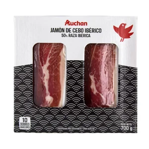 AUCHAN Maletín con 10 sobres de 70 g. de jamón de cebo ibérico (50% raza ibérica). Producto Alcampo