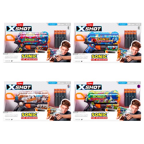 ZURU Xshot, Lanzadora Skins Flux Sonic The Hedgehog modelos surtidos, 8 dardos +8 Años