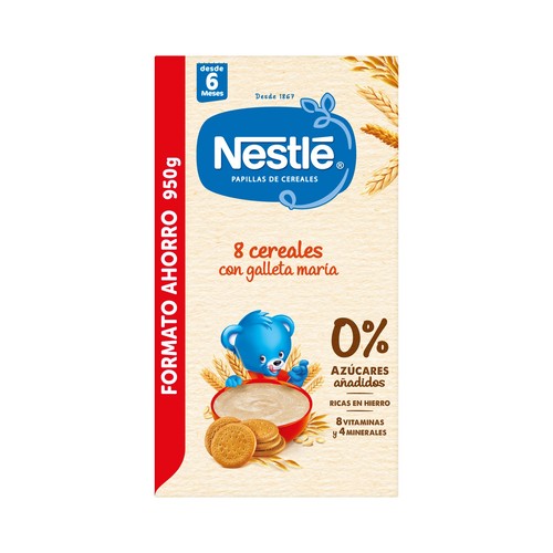 NESTLÉ Papilla de 8 cereales integrales con galleta María a partir de 6 meses NESTLÉ 950 g.