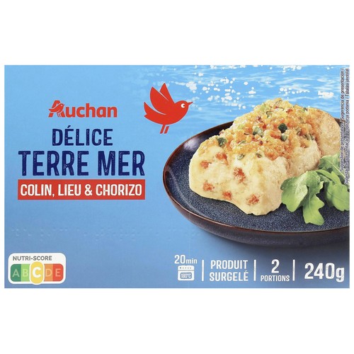 AUCHAN Abadejo, carbonero y chorizo 2 x 120 g Producto Alcampo.