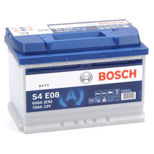 Batería de coche START-STOP 70Ah, arranque 760A, 12V, L: 27,8cm, A: 17,5cm, H: 19cm, BOSCH S4 E08.