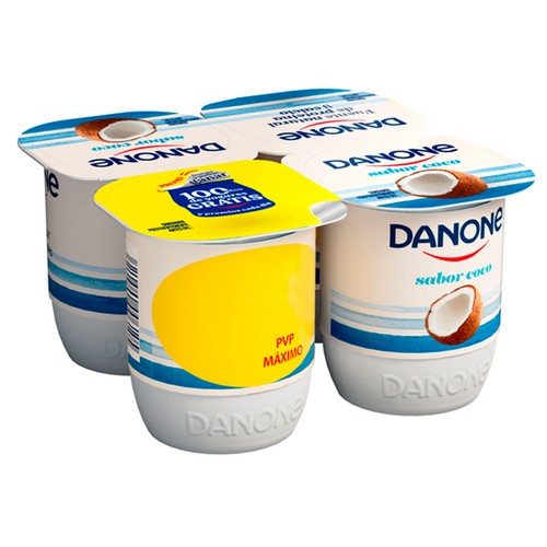 Yogur con sabor a coco, elaborado con leche fresca de vaca DANONE 4 x 120 g.