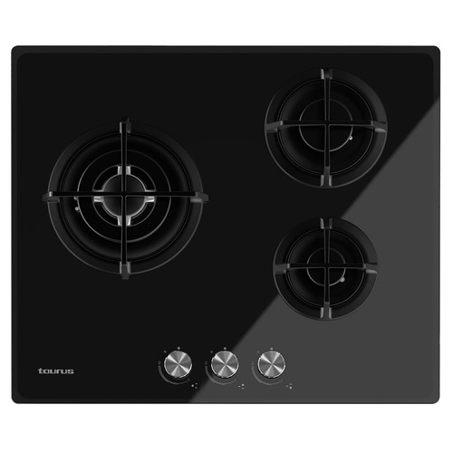 Placa gas natural TAURUS CG3HN/B preparada para butano, 3 fuegos,