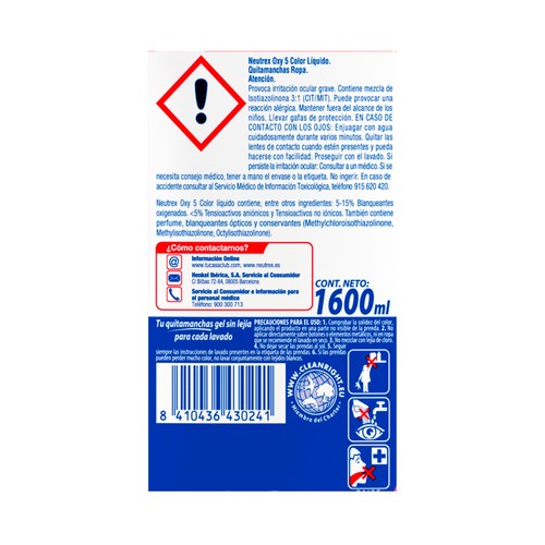 NEUTREX Quitamanchas líquido para ropa de color Oxy 1,6 L.