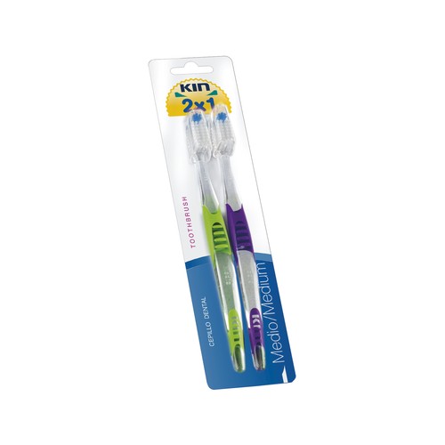 KIN Cepillo dental con cabezal pequeño y triangular y filamentos de dureza media KIN 2 uds.