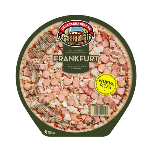 CASA TARRADELLAS Pizza fresca con salchichas Frankfurt cocida en horno de piedra 420 g.