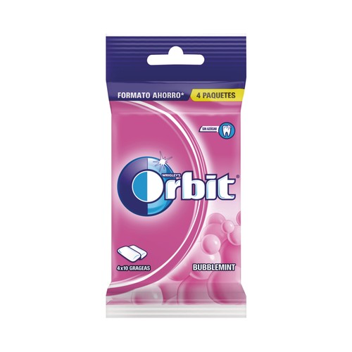 ORBIT Chicles sabor a bubblemint paquete 4 barritas. 56 g.