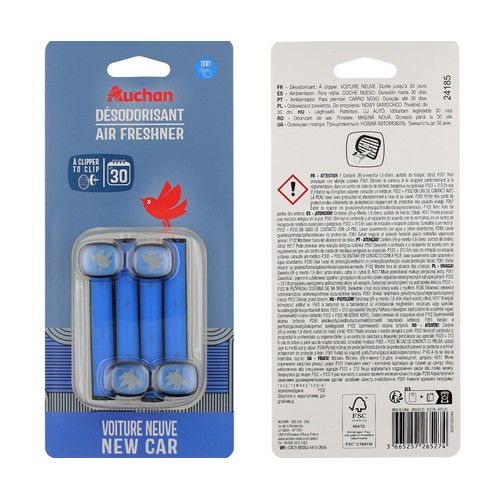 Ambientador para el coche clip fragancia a coche nuevo, AUCHAN.