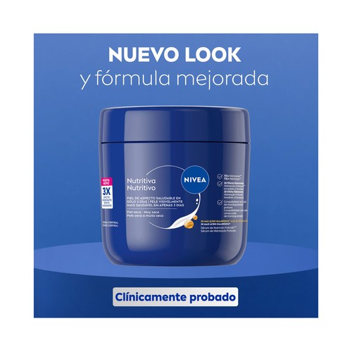 Formulada con 3X más ácido Hialurónico que la fórmula anterior, Sérum de Nutrición Profunda y Aceite de Almendras Natural para ofrecerle a la piel seca o muy seca un efecto 3X más hidratante y 72 horas de hidratación para una piel de aspecto saludable en sólo 3 días.Su textura no grasa hidrata en profundidad y se absorbe rápidamente en la piel. Su compatibilidad con la piel está dermatológicamente probada y su fórmula es vegana sin ingredientes de origen animal.