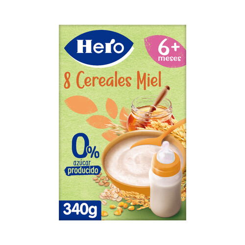 HERO Papilla de 8 cereales y miel para bebés a partir de 6 meses 340 g.