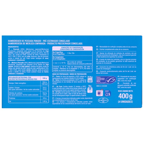 AUCHA Hamburguesa de merluza de pesca sostenible 400 g.
