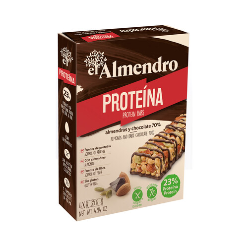 EL ALMENDRO Barrita rica en proteinas sabor chocolate EL ALMENDRO 4 x 35 g.