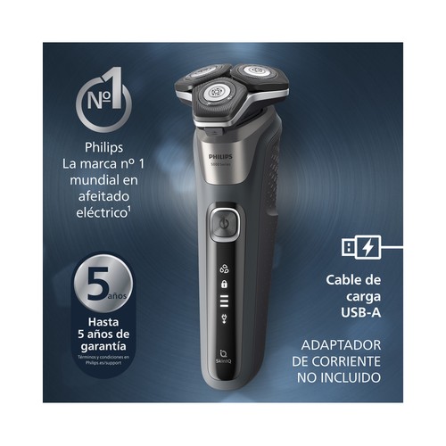 Afeitadora eléctrica sin cable PHILIPS S5887/10, cuchillas SteelPrecision, cabezales flexibles. cortapatillas desplegable..