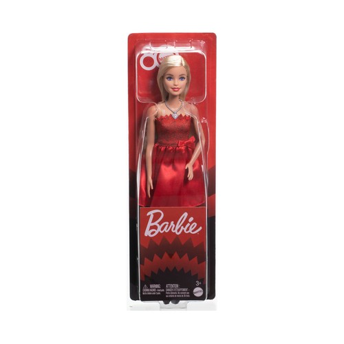 BARBIE Muñeca Barbie rubia de celebración 80Th aniversario con vestido rojo rubí, zapatos plateados y collar, coleccionable +3 Años