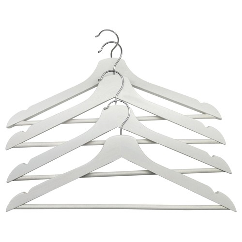 Perchas de madera color blanco con barra y gancho cromado giratorio, ACTUEL