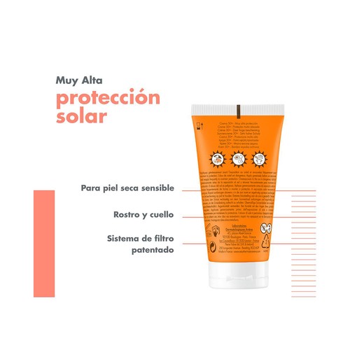 THERMALE AVÉNE Crema solar facial con FPS 50+ (muy alta) para pieles secas y sensibles 50 ml.