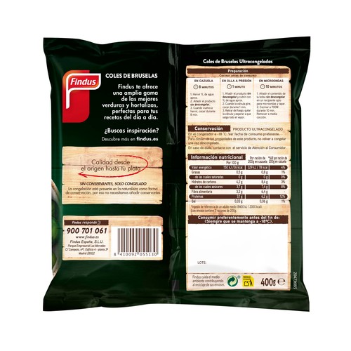 FINDUS Coles de Bruselas seleccionadas y congeladas en menos de 1 días FINDUS 400 g.
