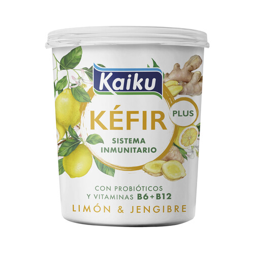 KAIKU Plus Kéfir con probióticos y vitaminas B6 y B12, sabor a limón y jenjibre 350 g.