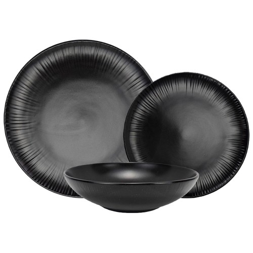 Vajilla 12 piezas de porcelana, relieve negro, ACTUEL