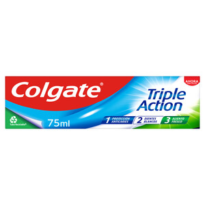 COLGATE Pasta de dientes con flúor, calcio y sabor a menta COLGATE Triple action 75 ml.