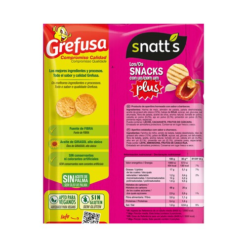 SNATT'S Snack de cereales NatuChips salsa barbacoa SNATT'S GREFUSA, bolsa 85g