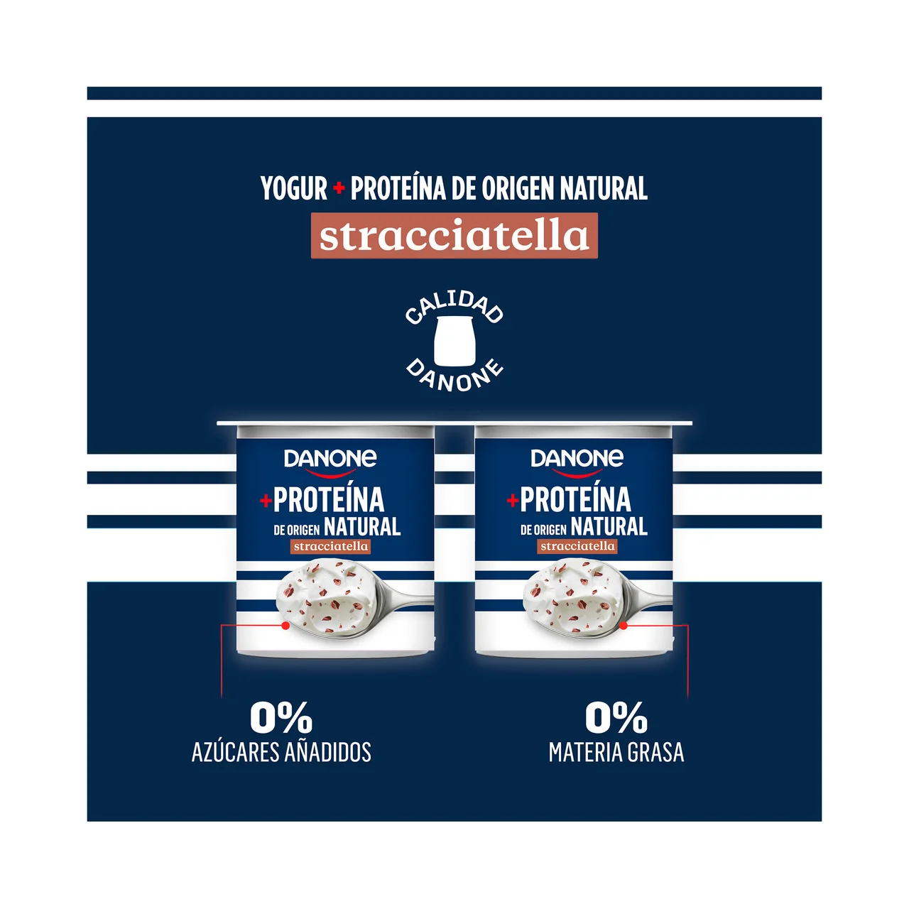 + Proteina Yogur 0 % materia grasa con proteína de origen natural y sabor a stracciatella 4 x 100 g.