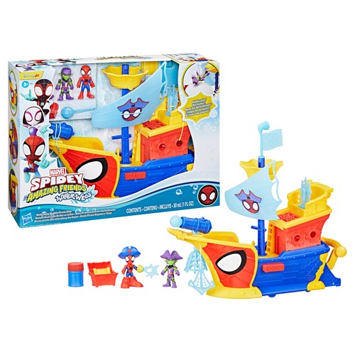 Spidey and his Amazing Friends Water Webs, Barco Pirata con Telarañas y Burbujas +3 Años HASBRO