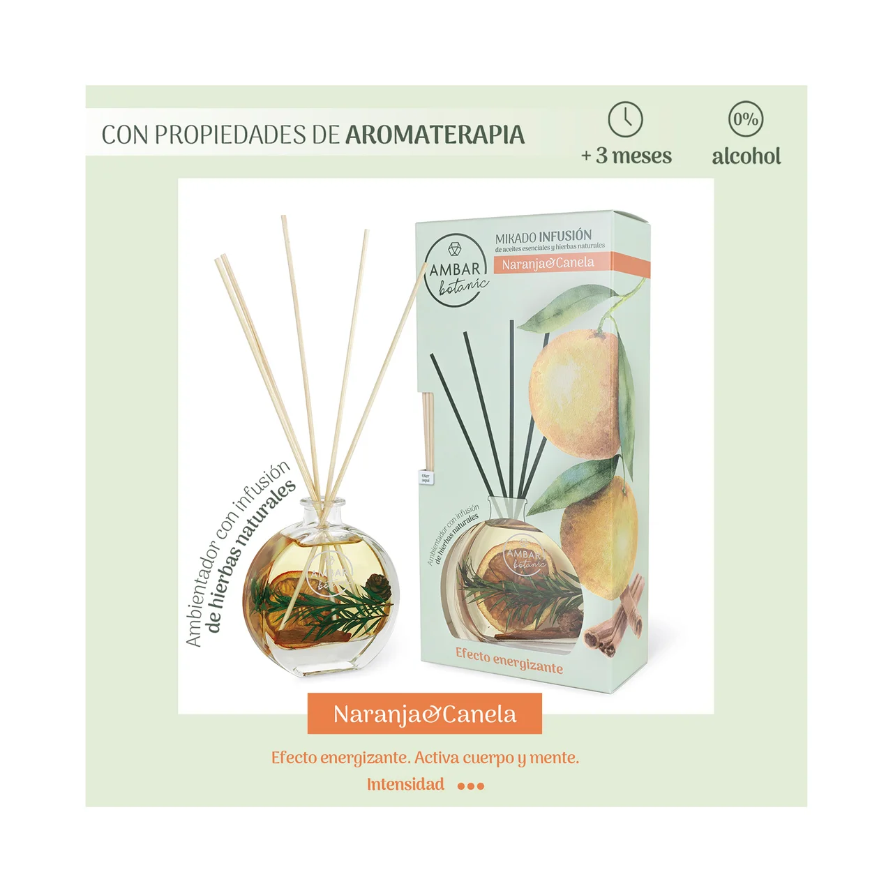 Botanic Ambientador perfumador de varillas (Mikado), con aroma a naranja y canela 75 ml.