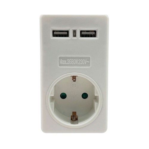 Adaptador Schuko con 2 USB 3680W - 16A - 230V. AUCHAN.