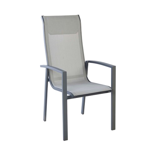 Silla de jardín apilable de aluminio y textileno color gris, GARDEN STAR ALCAMPO.