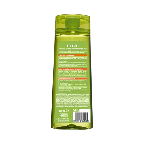 FRUCTIS Liso y brillo de Garnier Champú fortificante sin parabenos, para cabellos rebeldes o difíciles de alisar 360 ml.