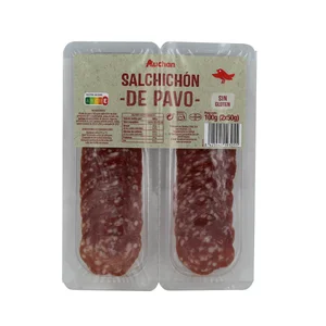 AUCHAN Salchichón de pavo cortado en lonchas 100 g. Producto Alcampo